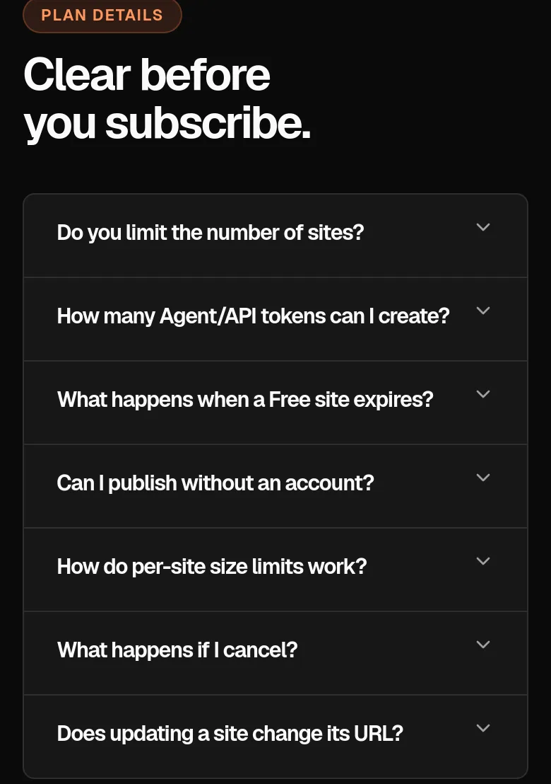 htmltowebsite.com FAQ section
