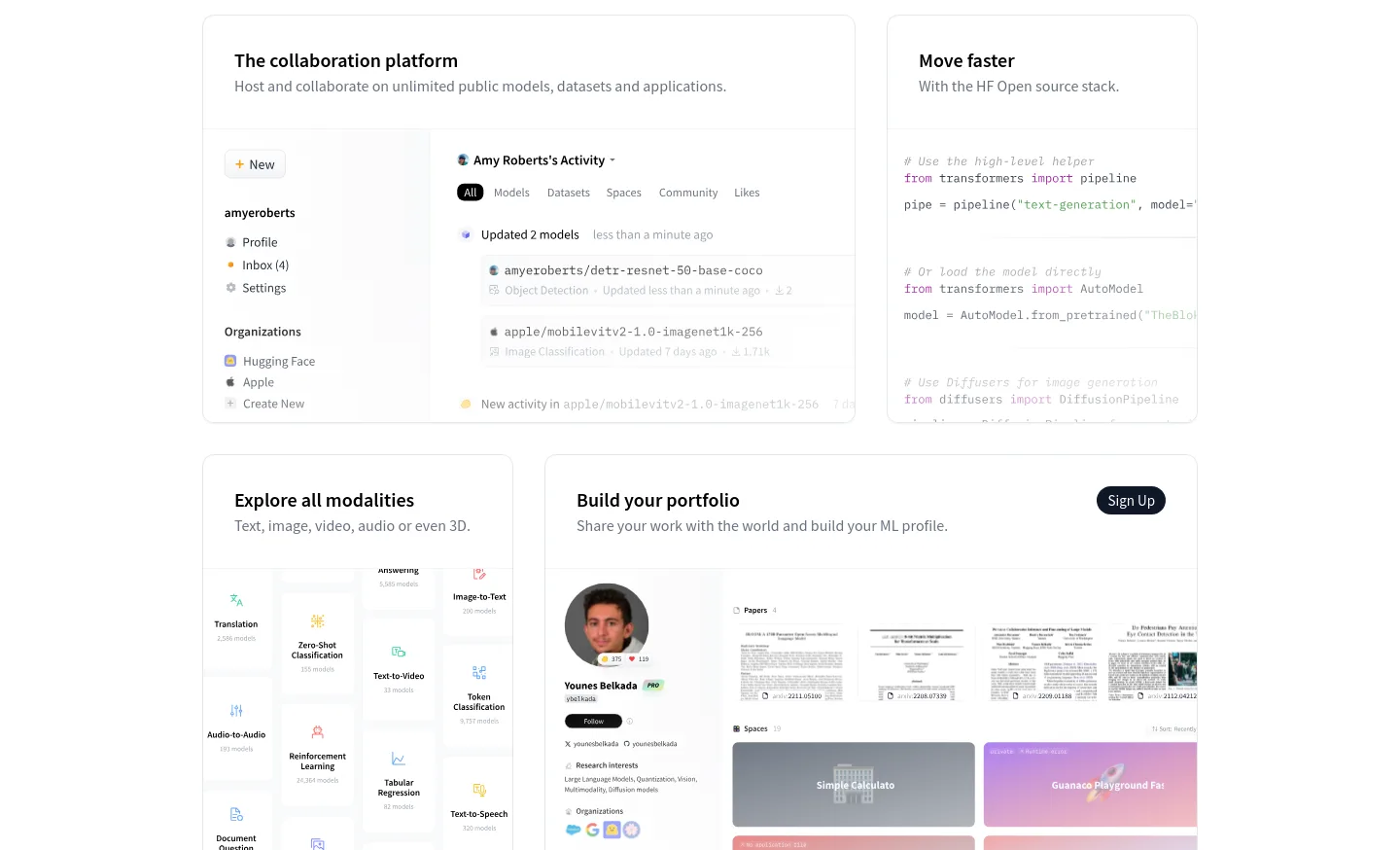huggingface.co — a real Features section