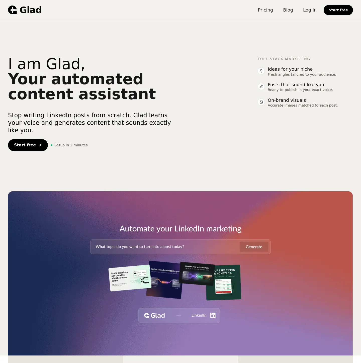 iamglad.ai — a measured funnel