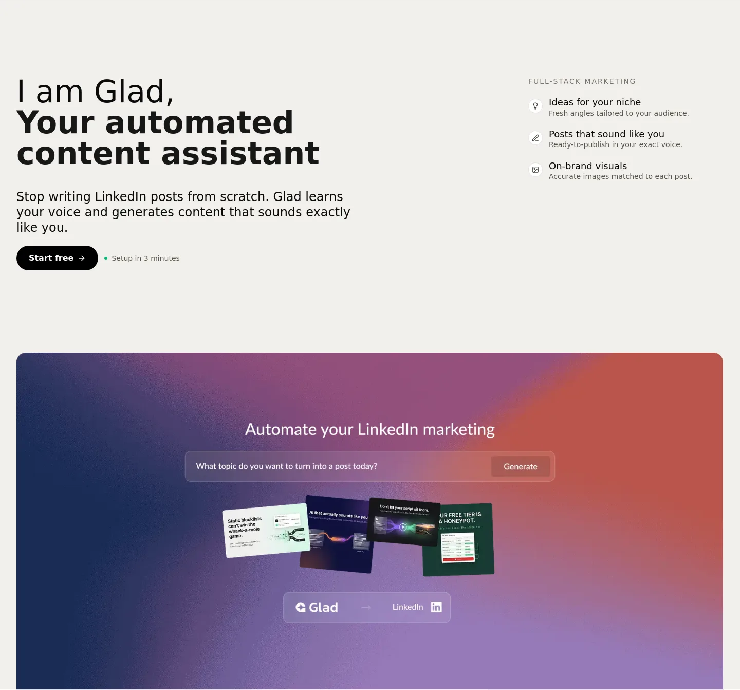 iamglad.ai Hero section