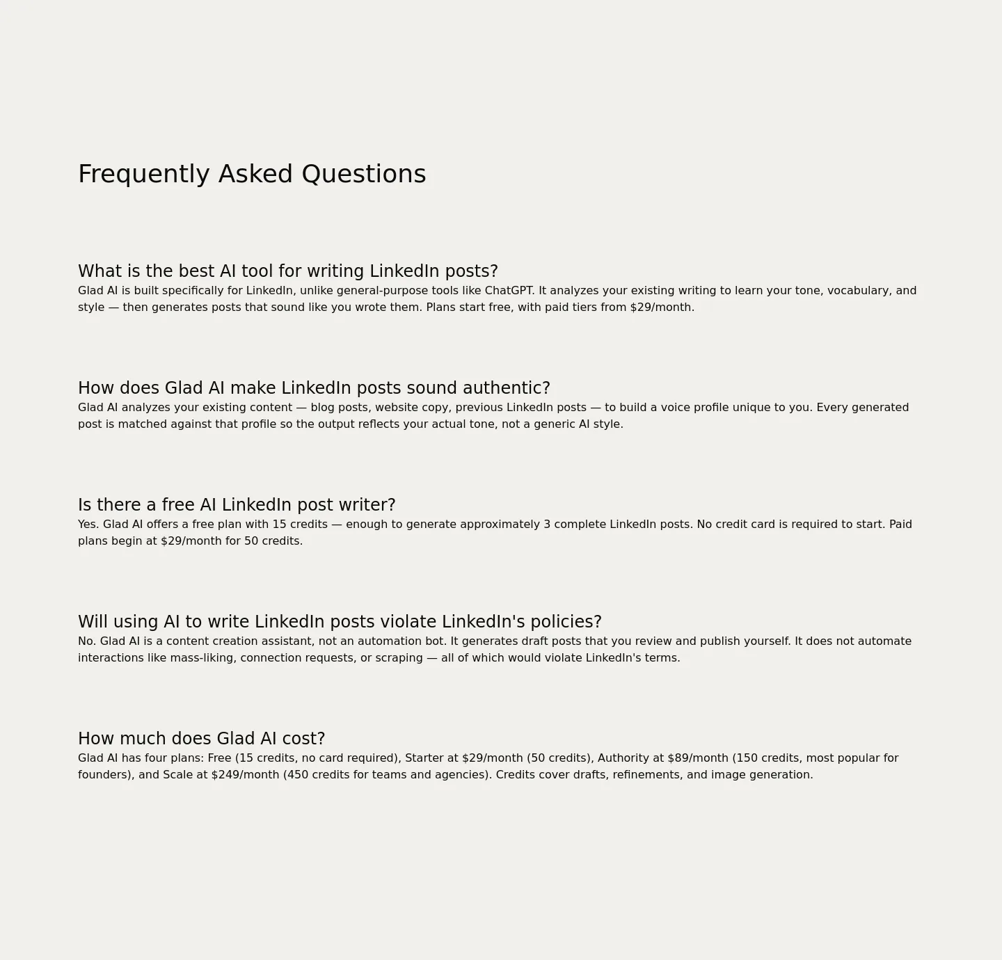 iamglad.ai FAQ section