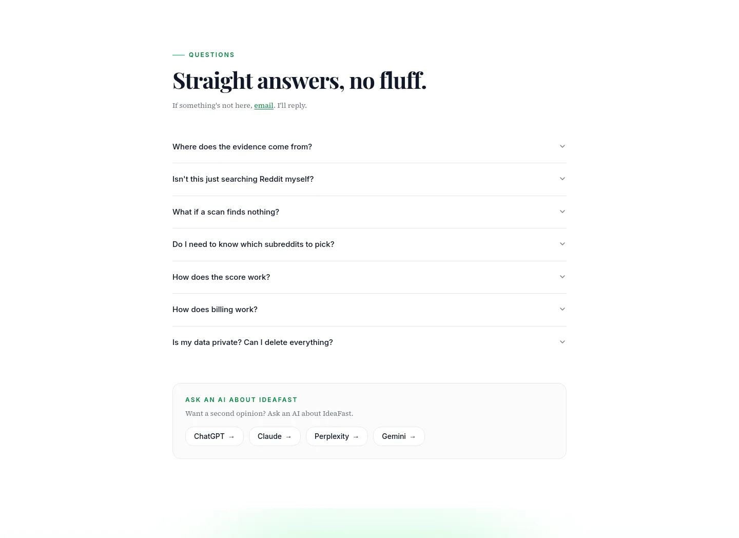 ideafast.pro FAQ section