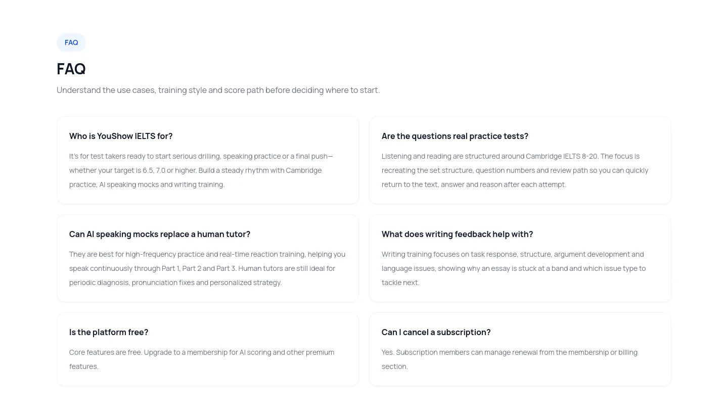 ielts.youshowedu.com FAQ section