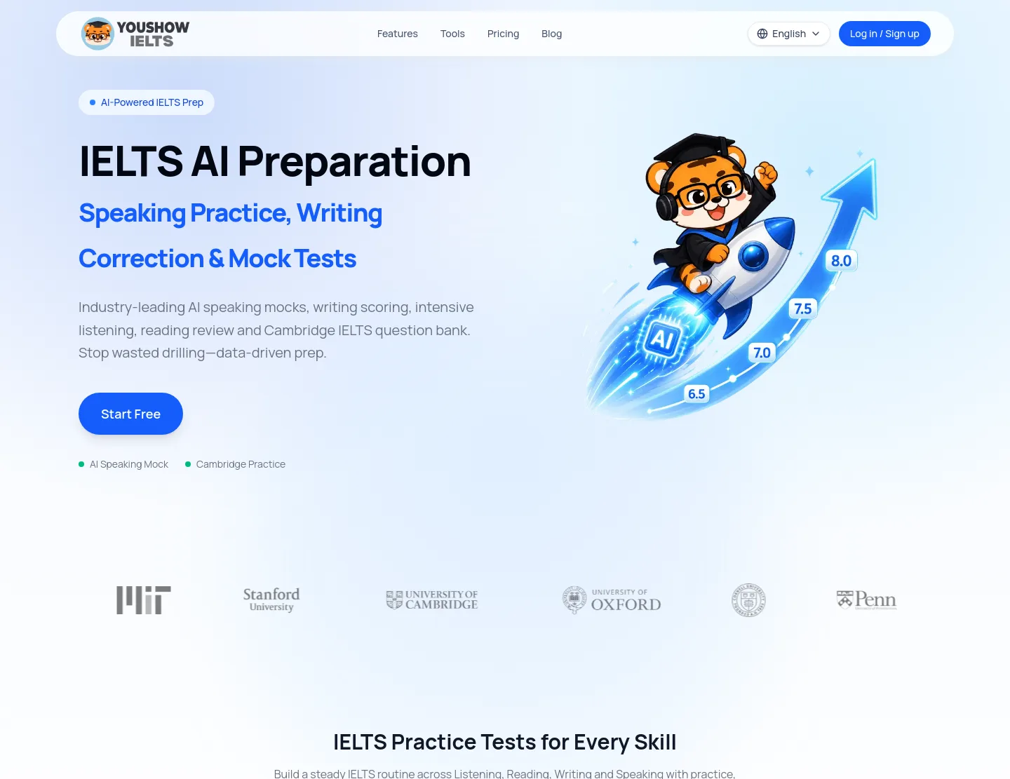 ielts.youshowedu.com — Hero + Logo Wall + Pricing + FAQ