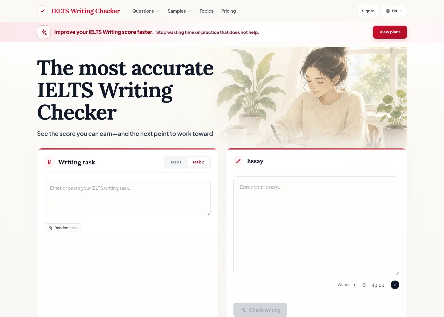 ieltswritingchecker.org — a measured funnel