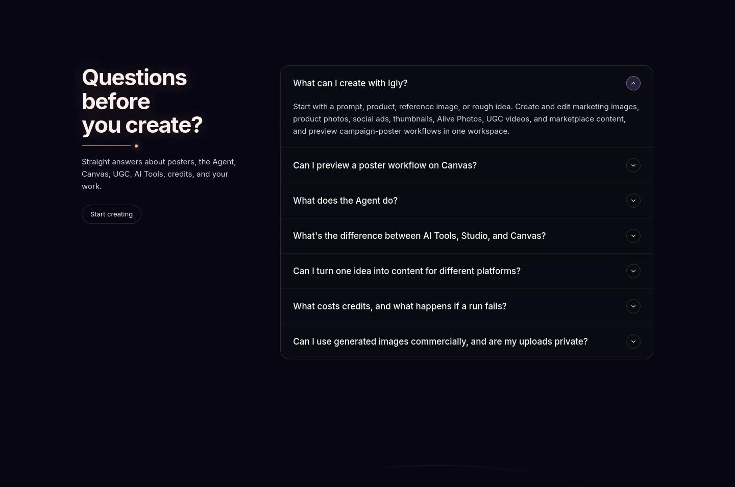igly.ai FAQ section