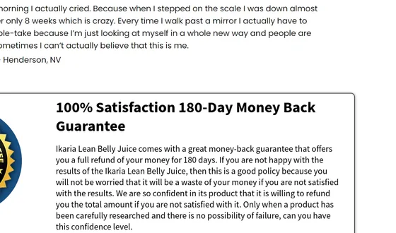 Guarantee element from ikarialeanbellyjuice.com