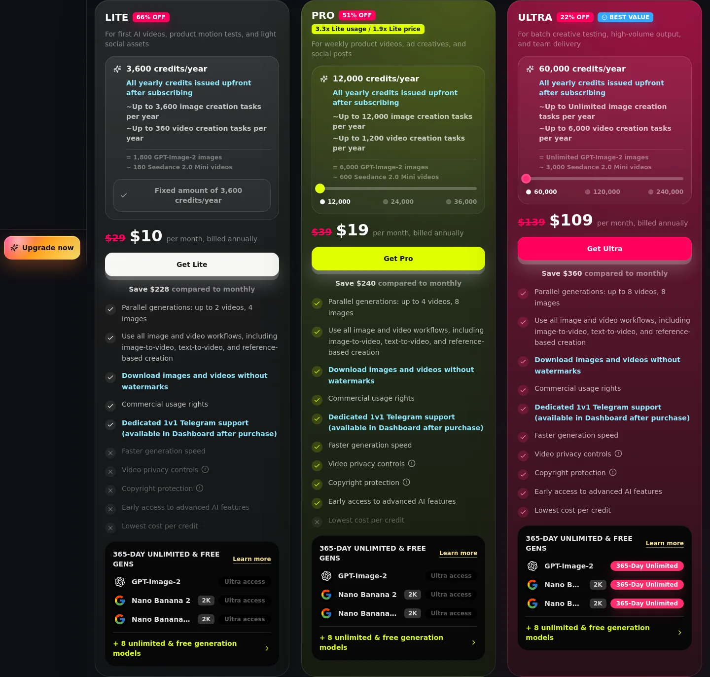 image-to-video-ai.best — a real Pricing section