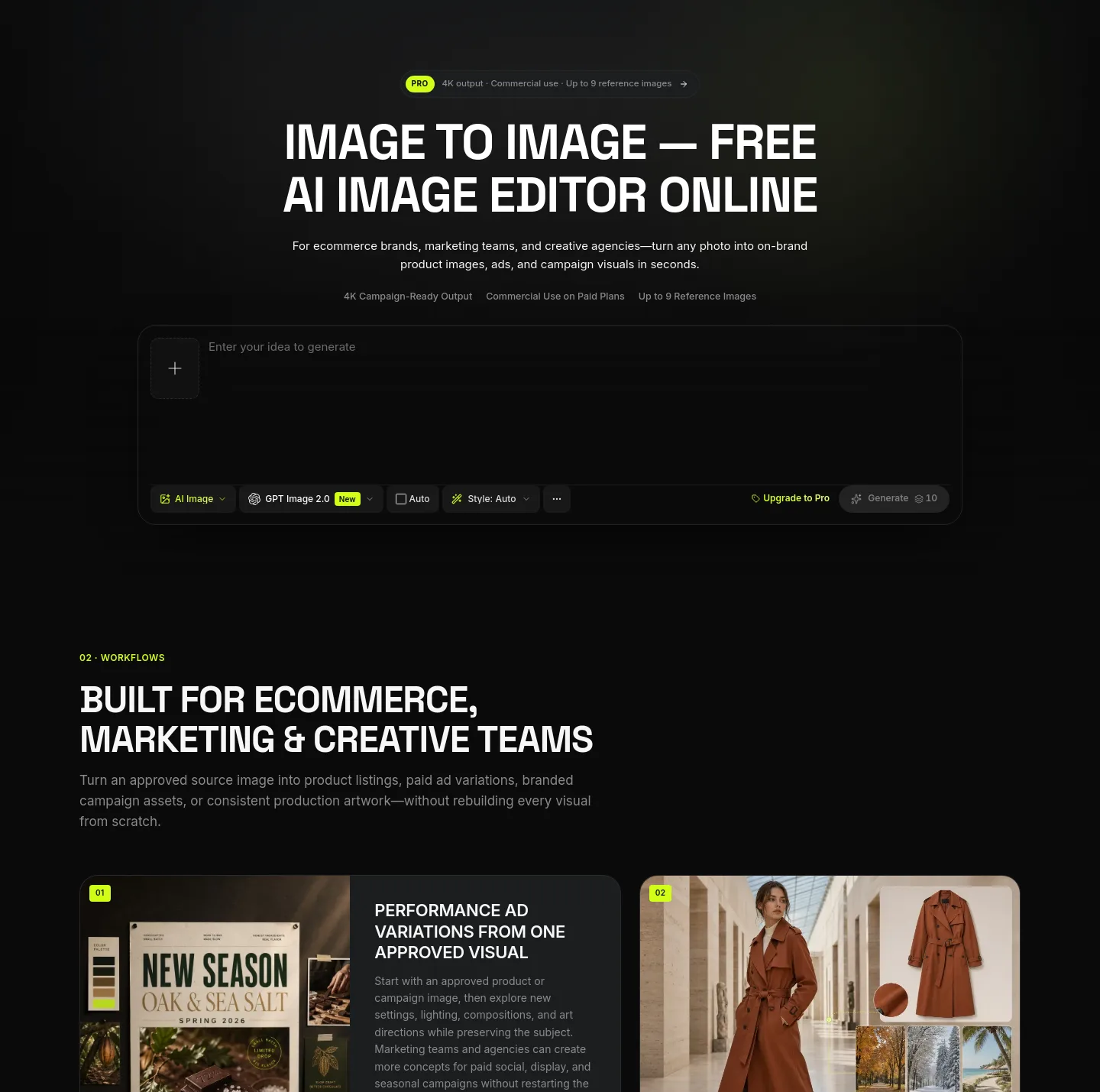 image2image.app Hero section