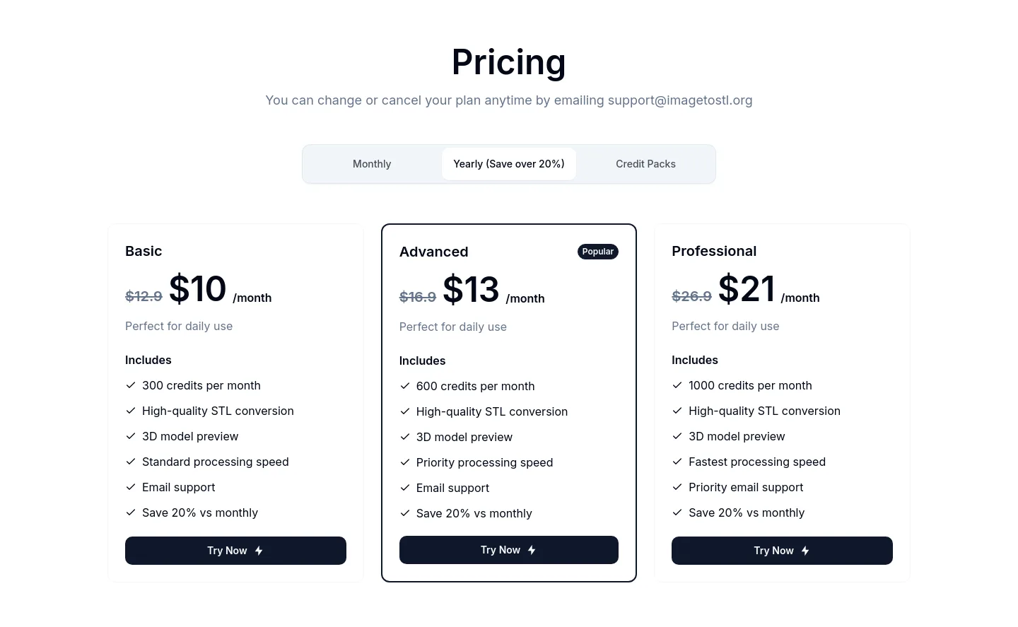 imagetostl.org Pricing section