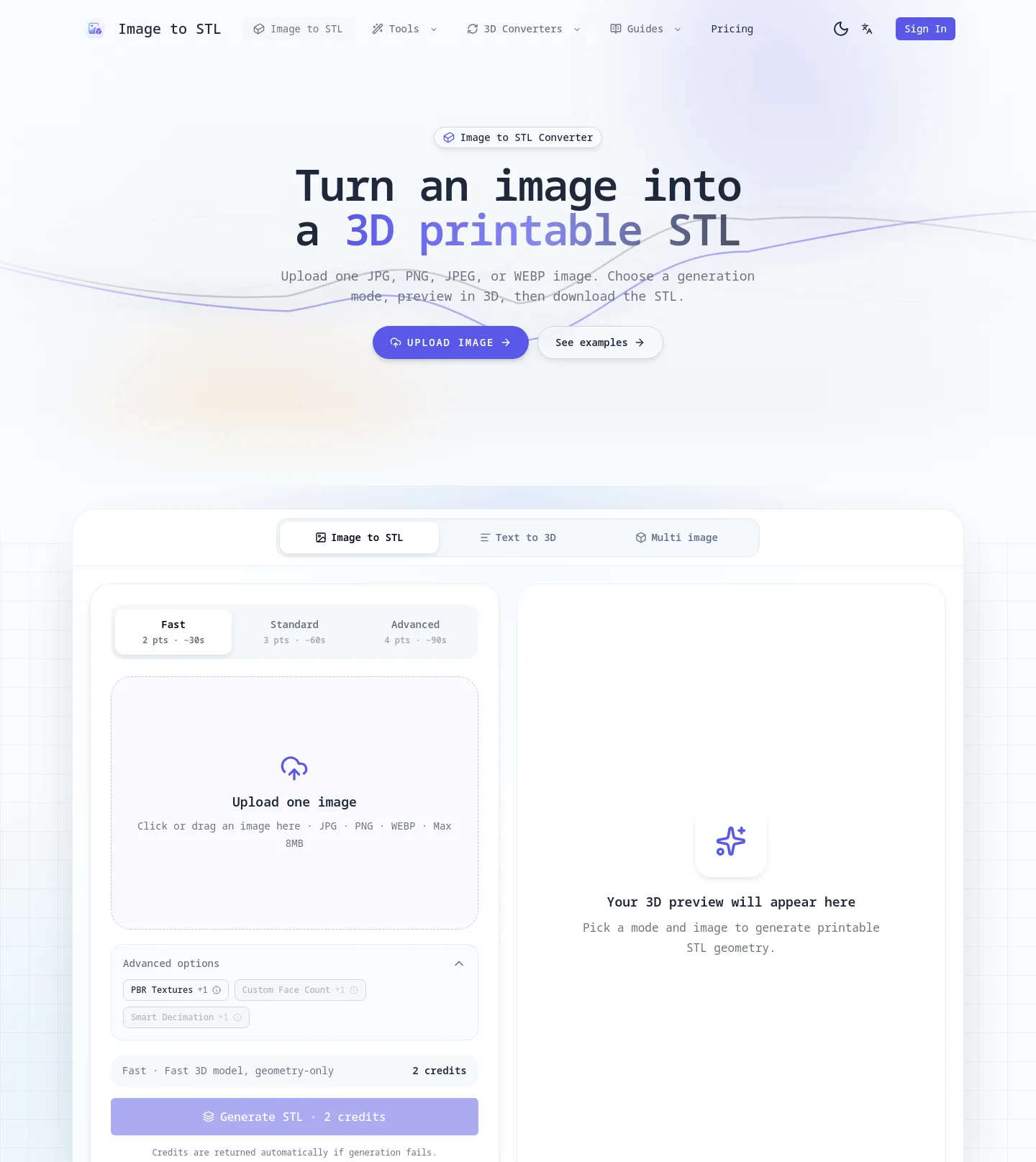 imagetostl.pro — Hero + Features + FAQ