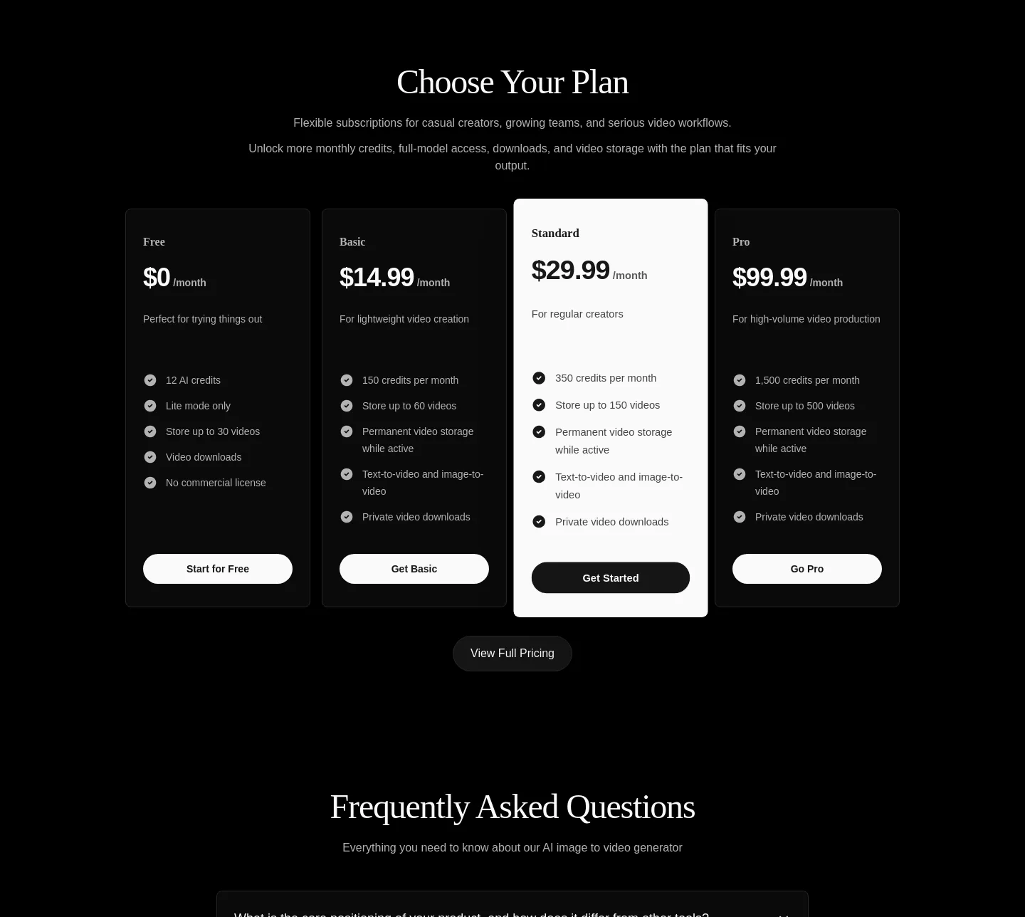 imagetovideogenerator.net — Pricing