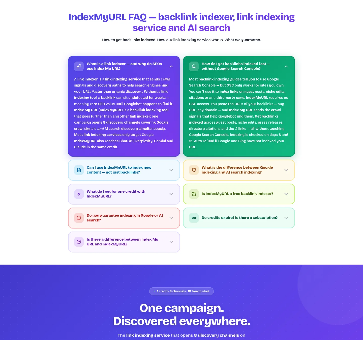 indexmyurl.com FAQ section