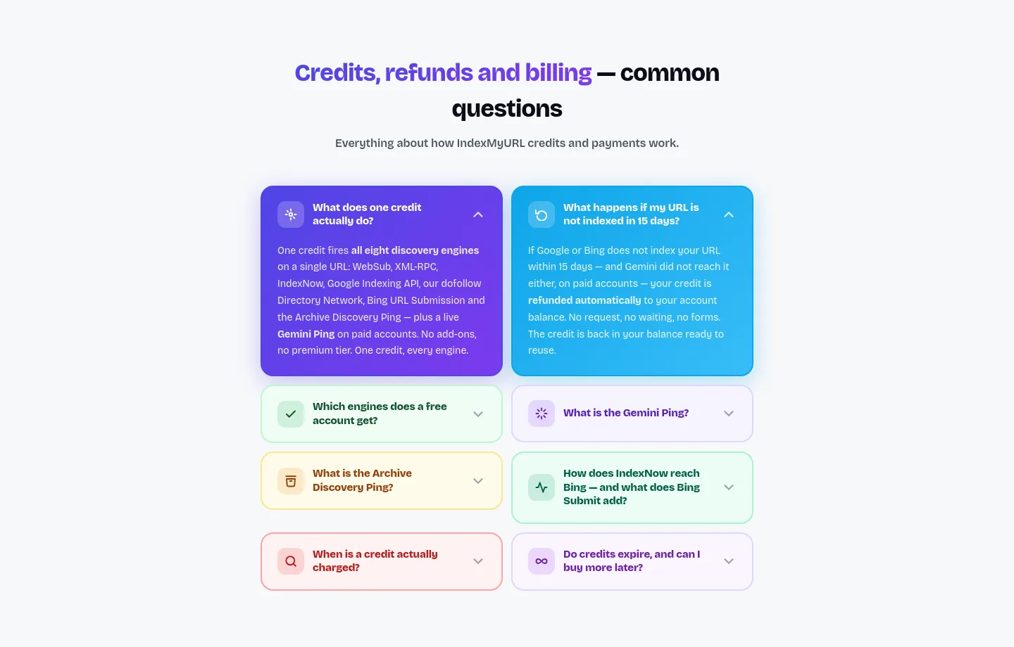indexmyurl.com FAQ section