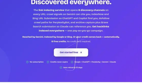 No credit card element from indexmyurl.com