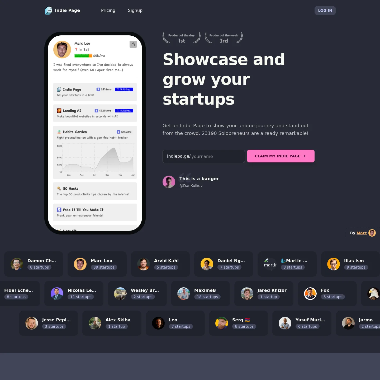 indiepa.ge — a measured funnel