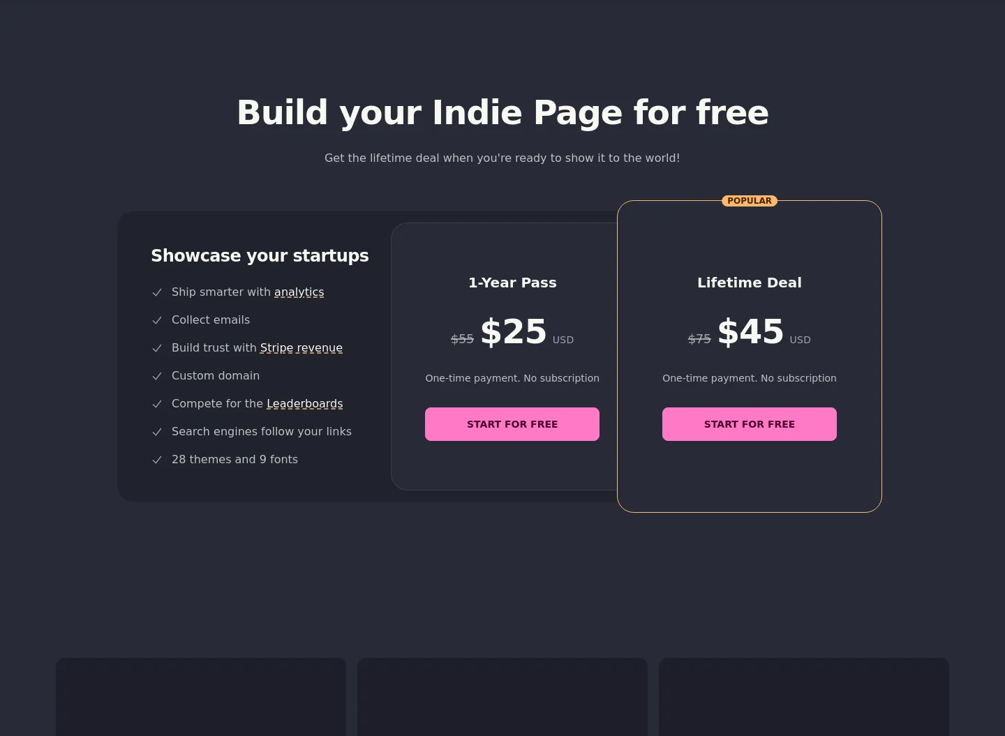 indiepa.ge — a real Pricing section