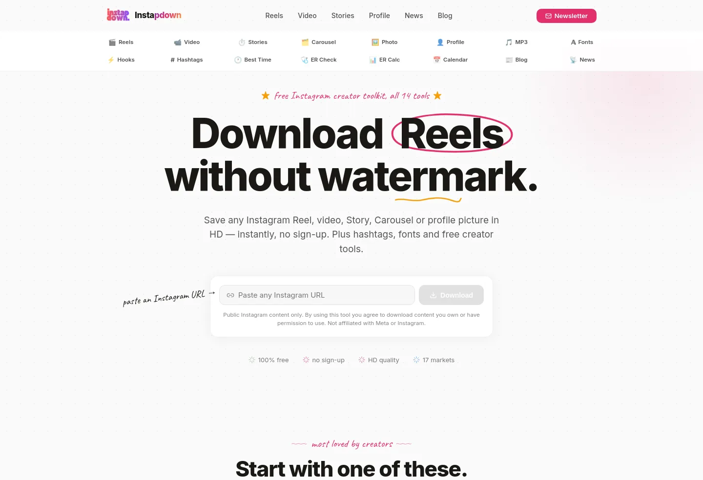 instapdown.com — a measured funnel