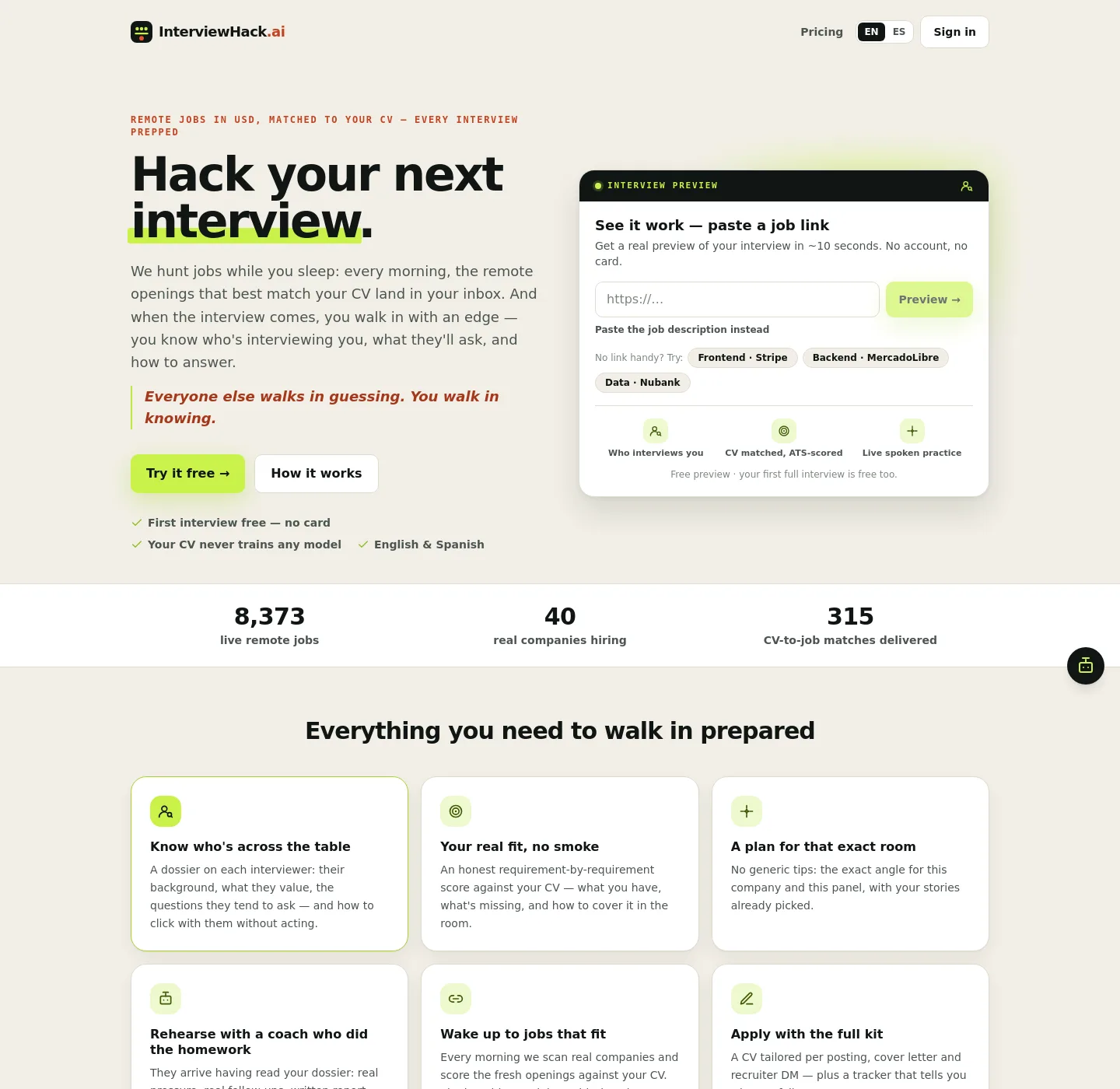 interviewhack.ai — a measured funnel