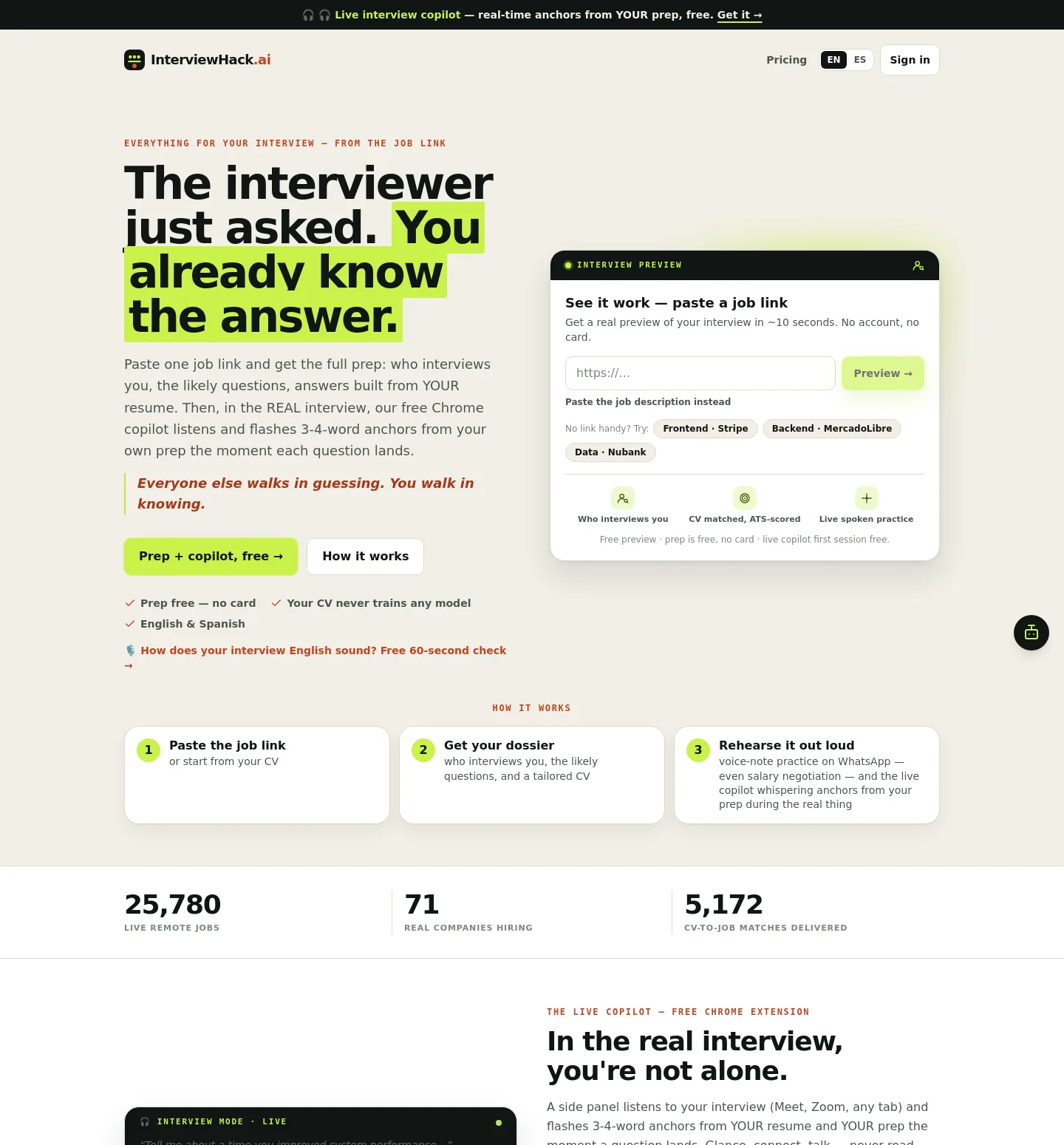 interviewhack.ai — a measured funnel