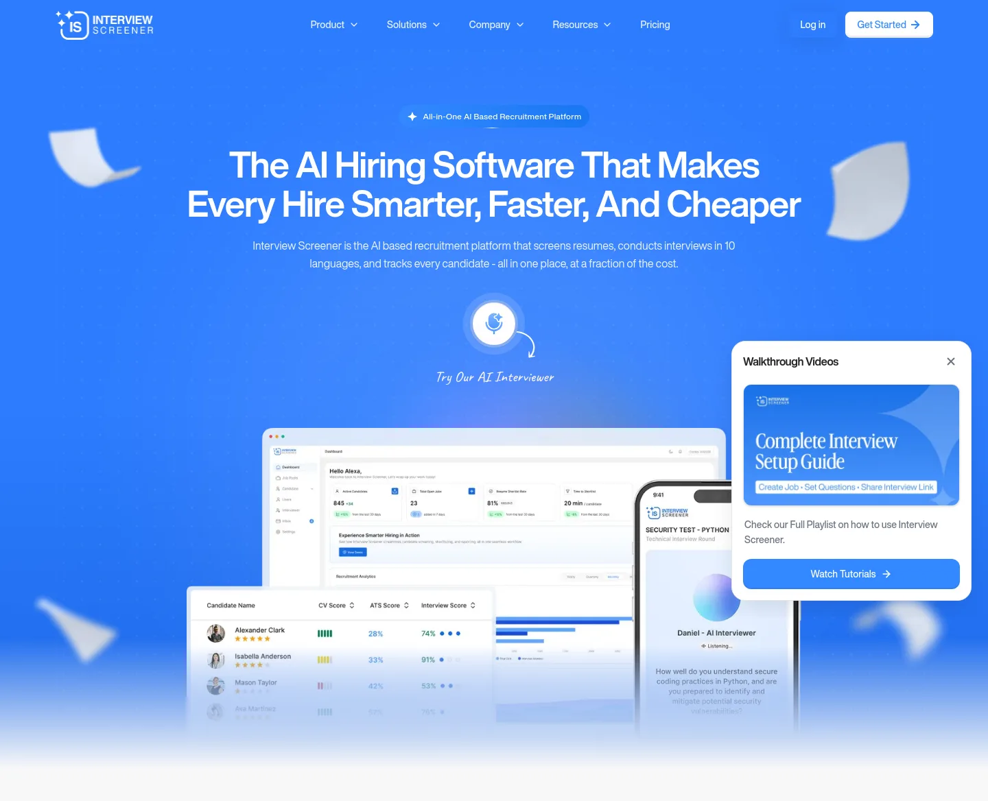 interviewscreener.com Hero section