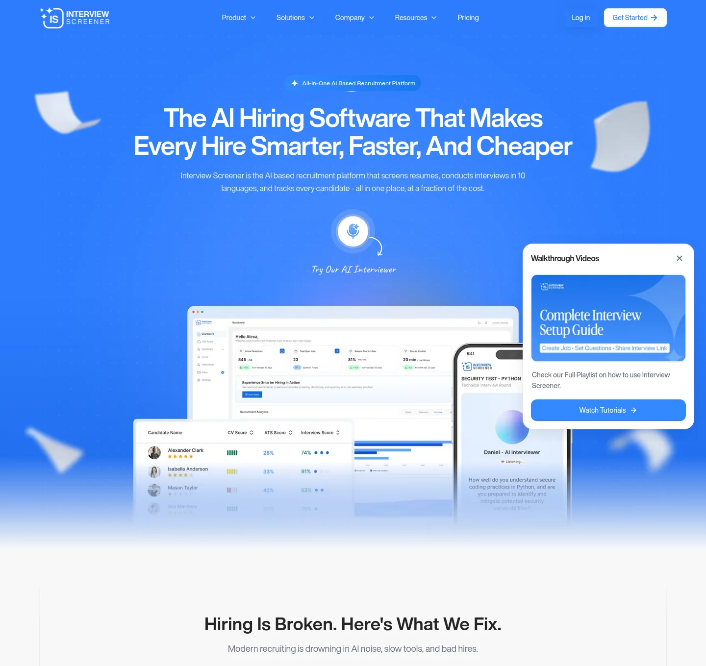 interviewscreener.com — a real The Objection-Handler page