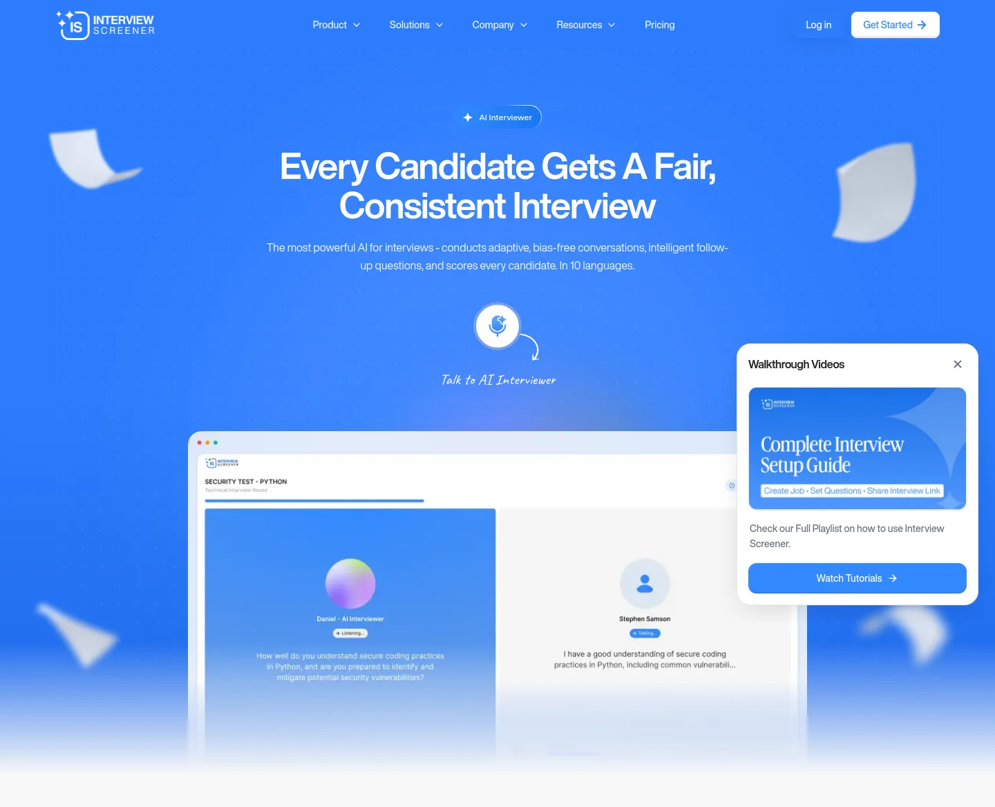 interviewscreener.com — a real Hero section