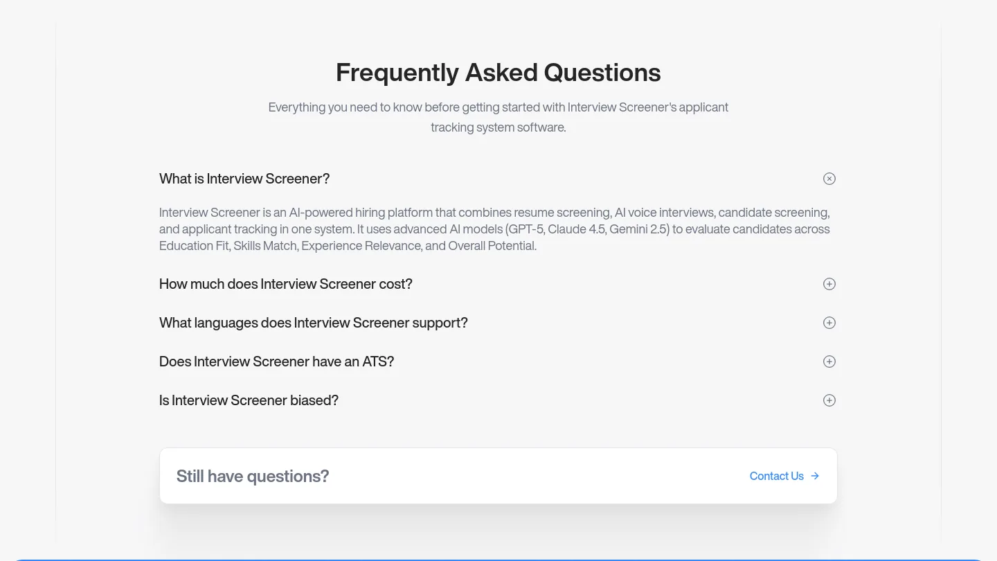 interviewscreener.com FAQ section