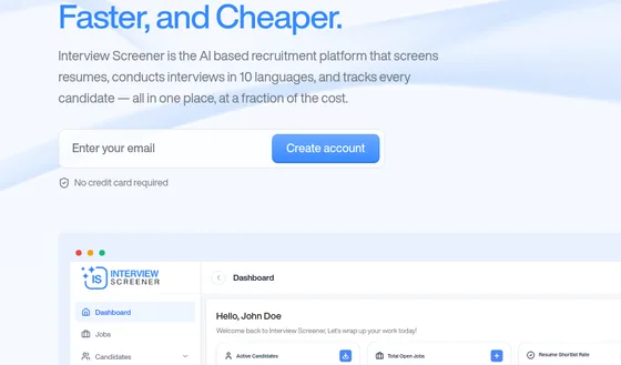 No credit card element from interviewscreener.com