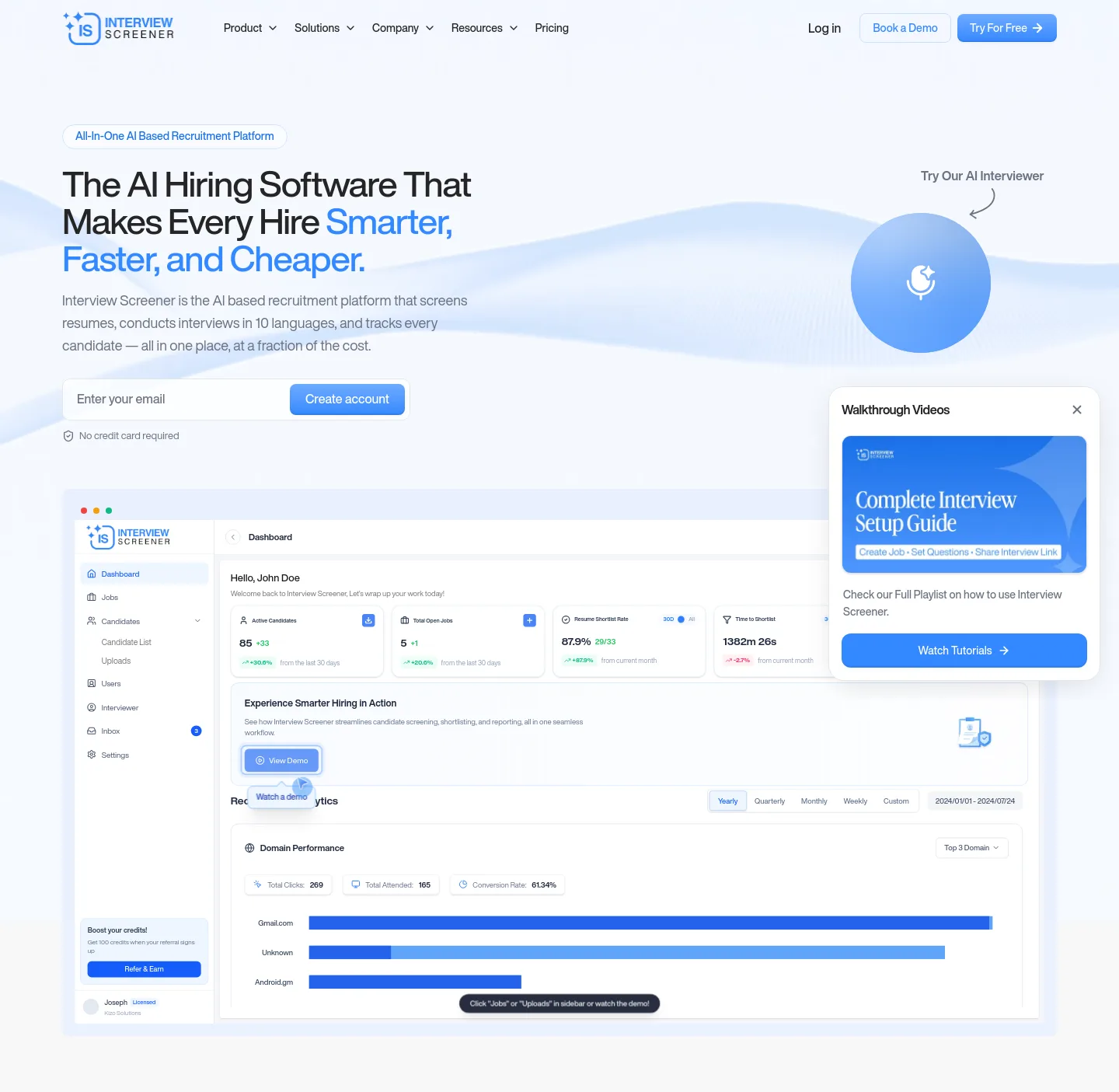 interviewscreener.com — a measured funnel