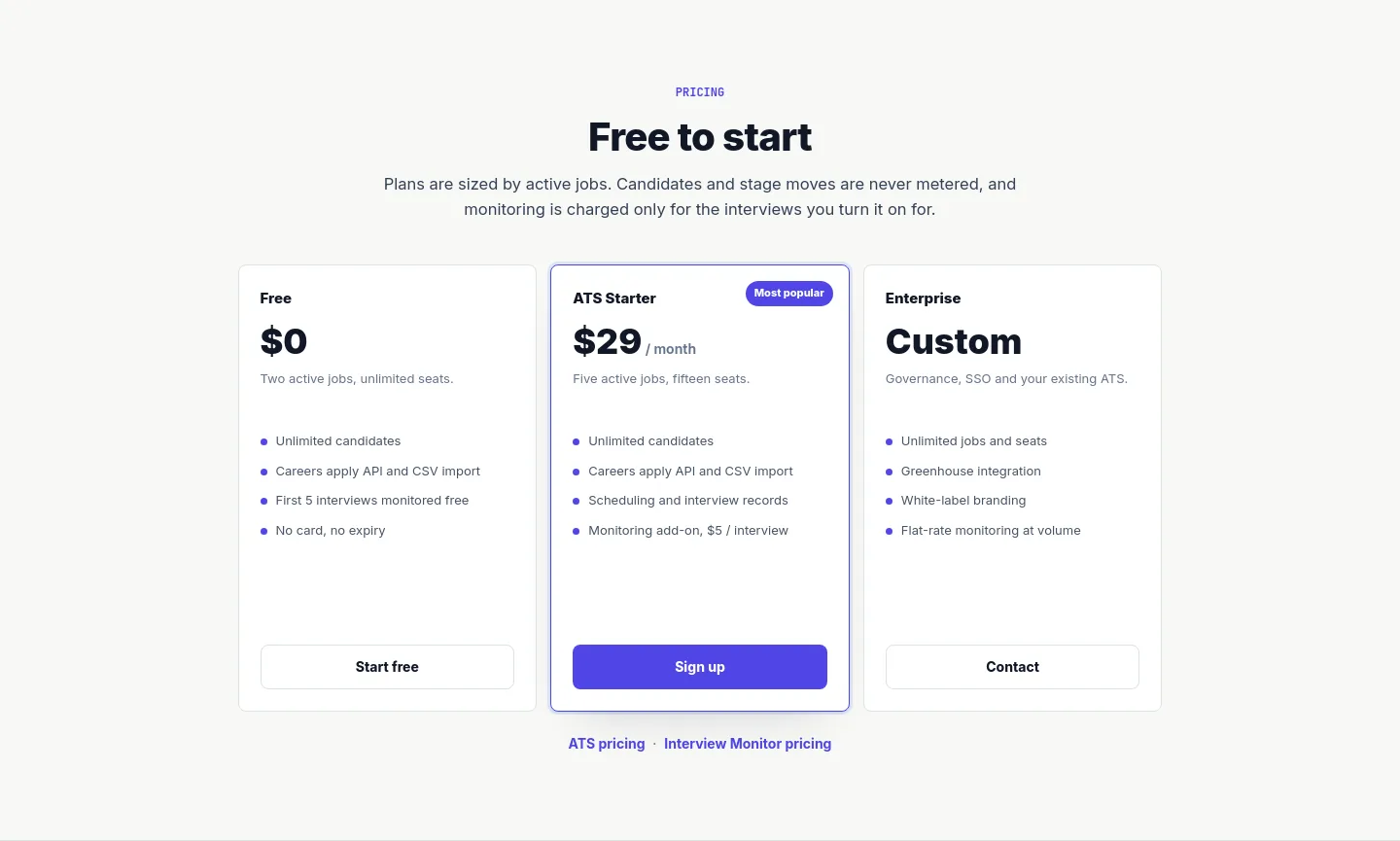 interviewwatch.com Pricing section