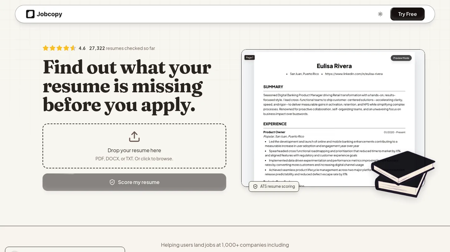 jobcopy.ai — a measured funnel