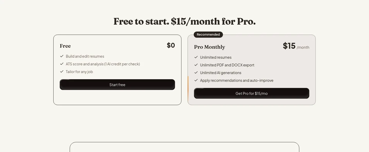 jobcopy.ai — a real Pricing section