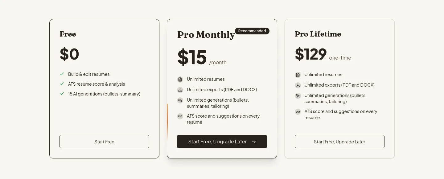 jobcopy.ai — a real Pricing section
