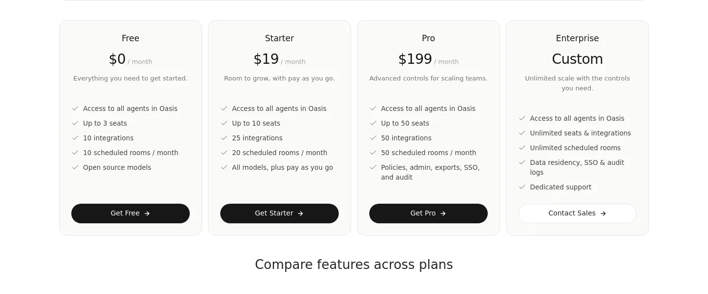 joinoasis.com Pricing section