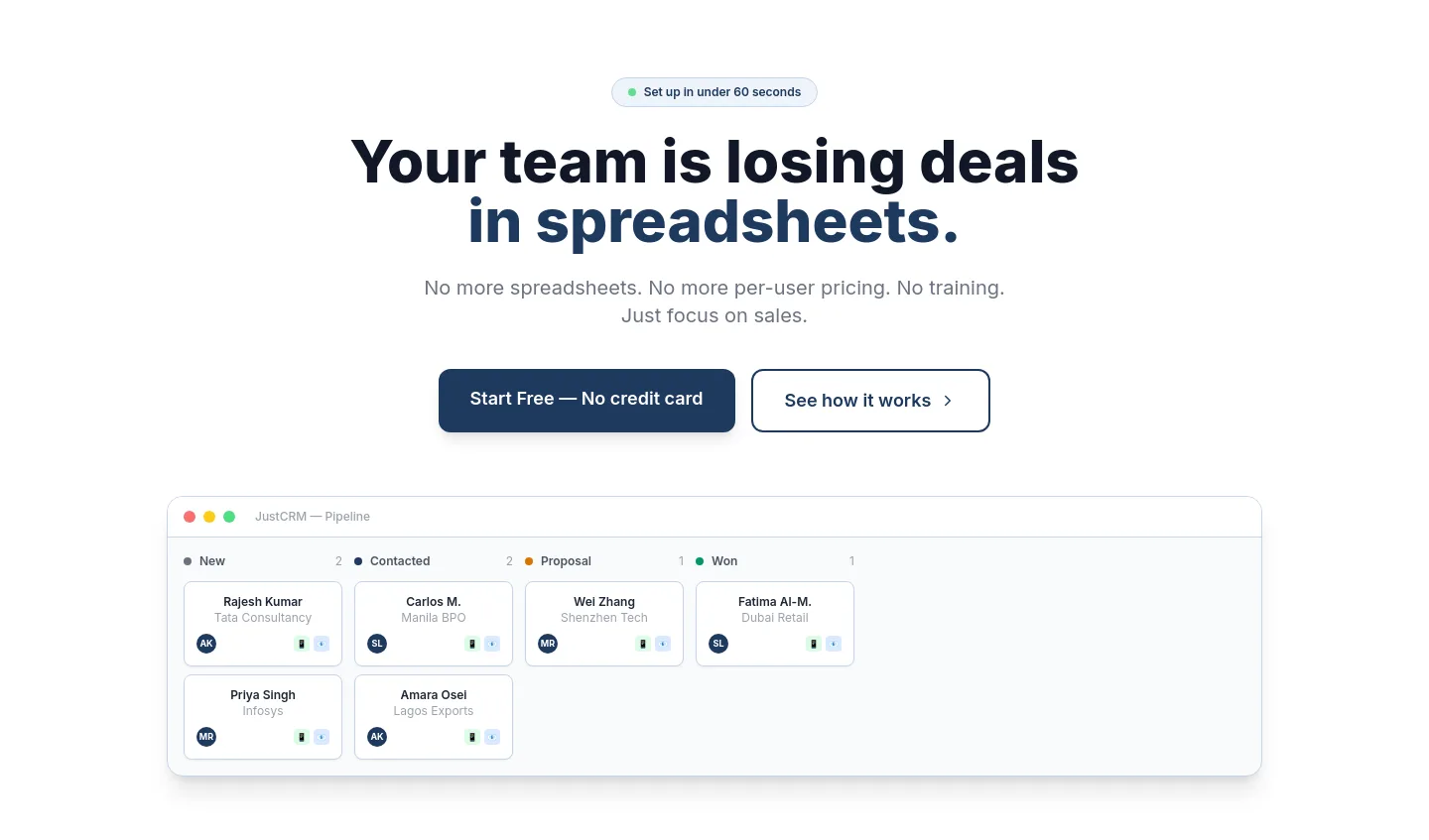 justcrm.work Hero section