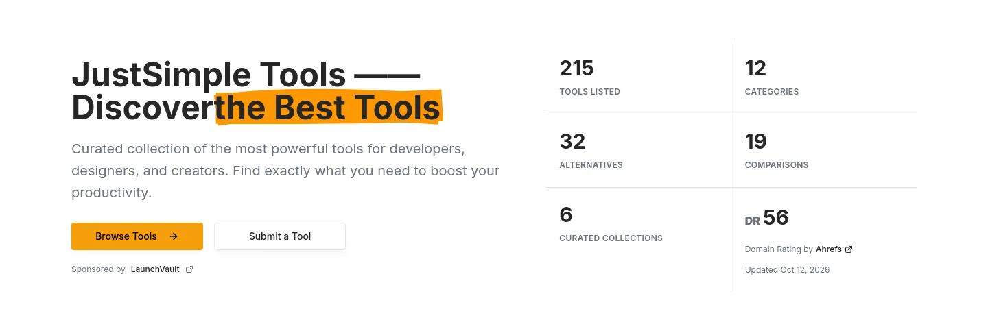 justsimple.tools — a real Hero section