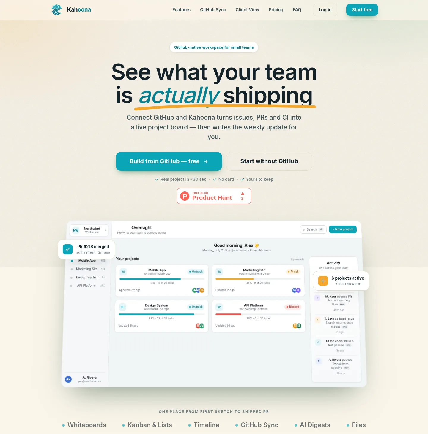 kahoona.app — a measured funnel