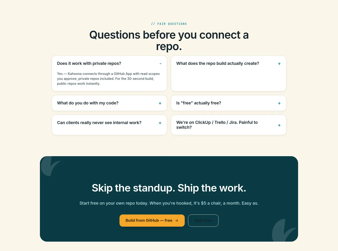 kahoona.app — a real FAQ section