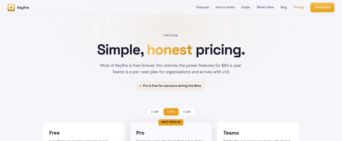 keyfire.app Hero section
