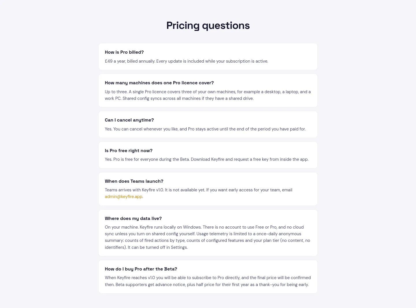 keyfire.app Features section