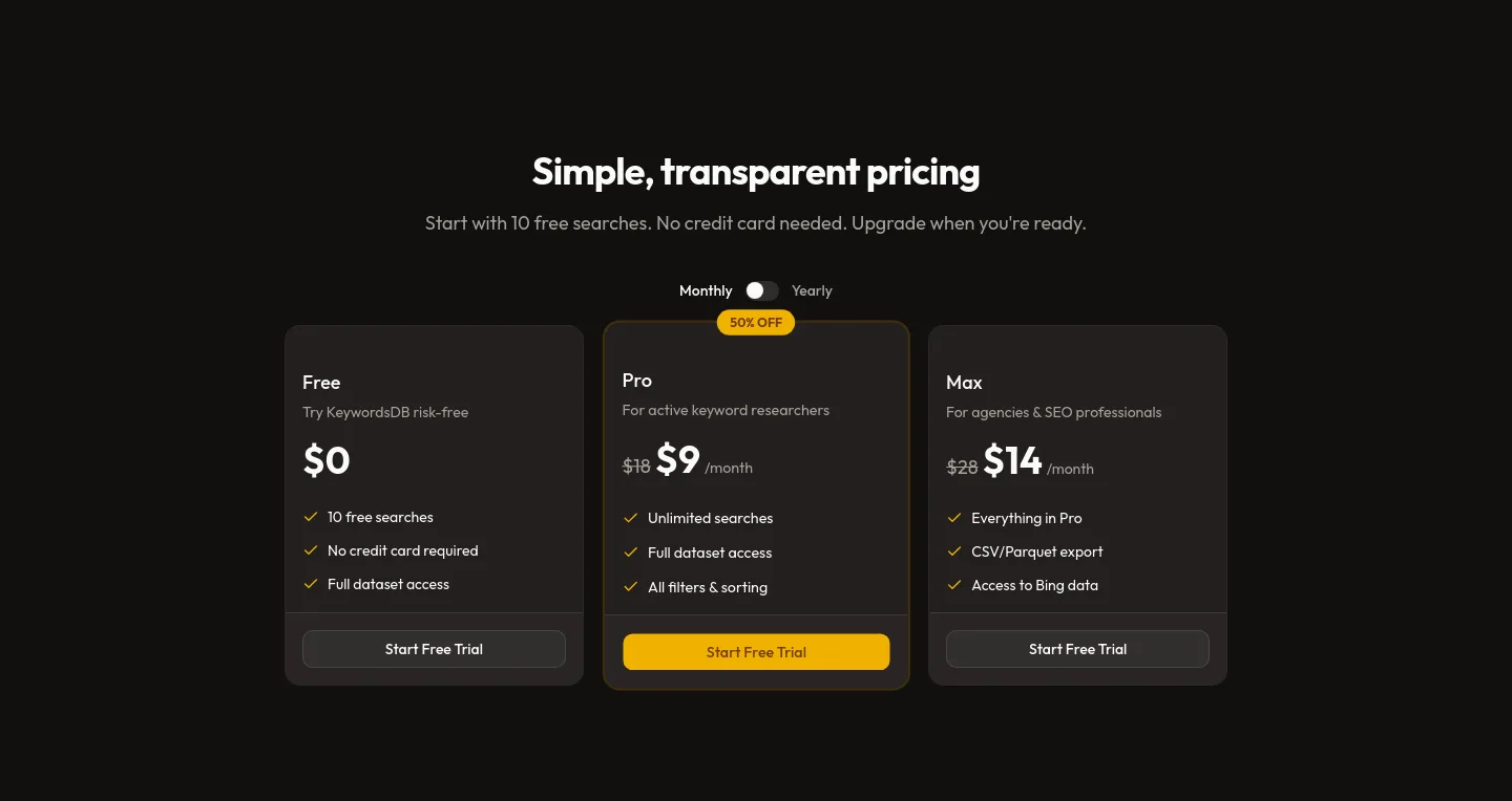 keywordsdb.com — Pricing