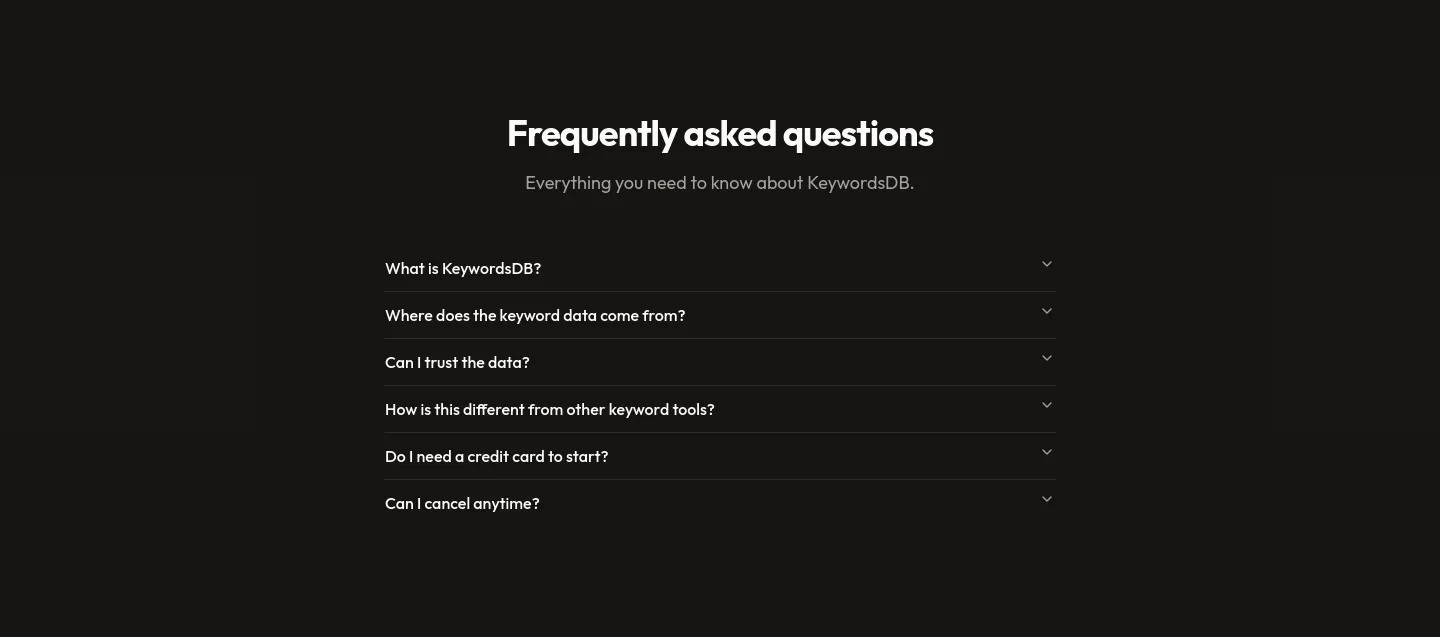 keywordsdb.com FAQ section