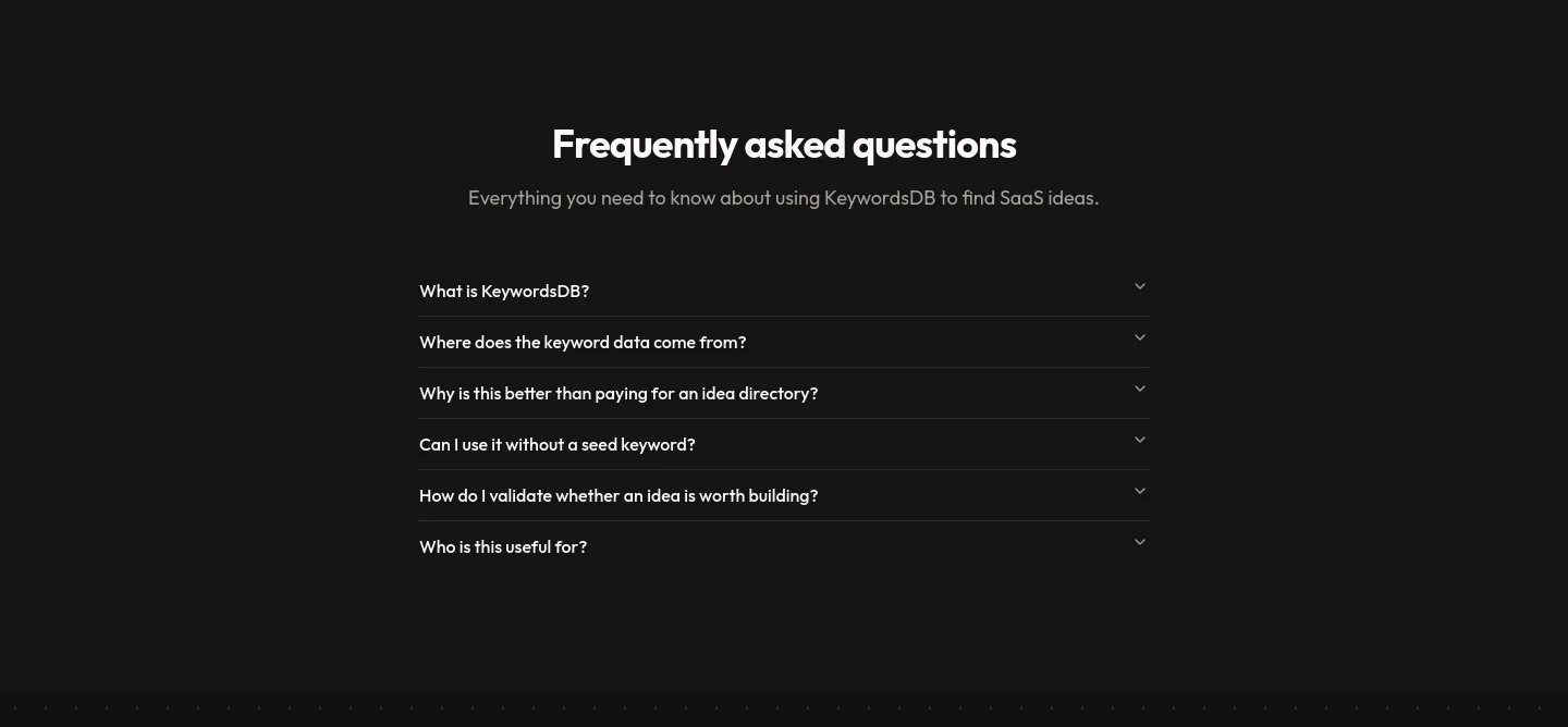 keywordsdb.com FAQ section