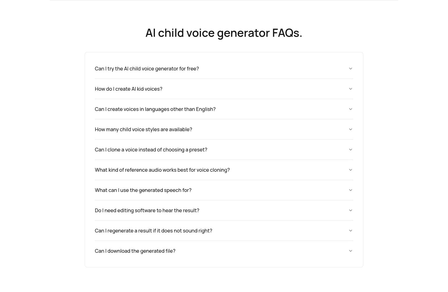 kid-voices-ai.com FAQ section