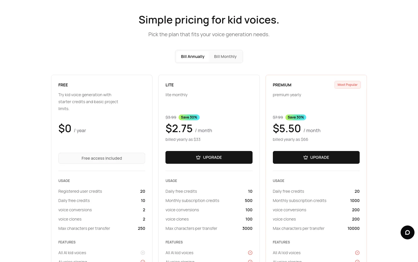 kid-voices-ai.com Hero section