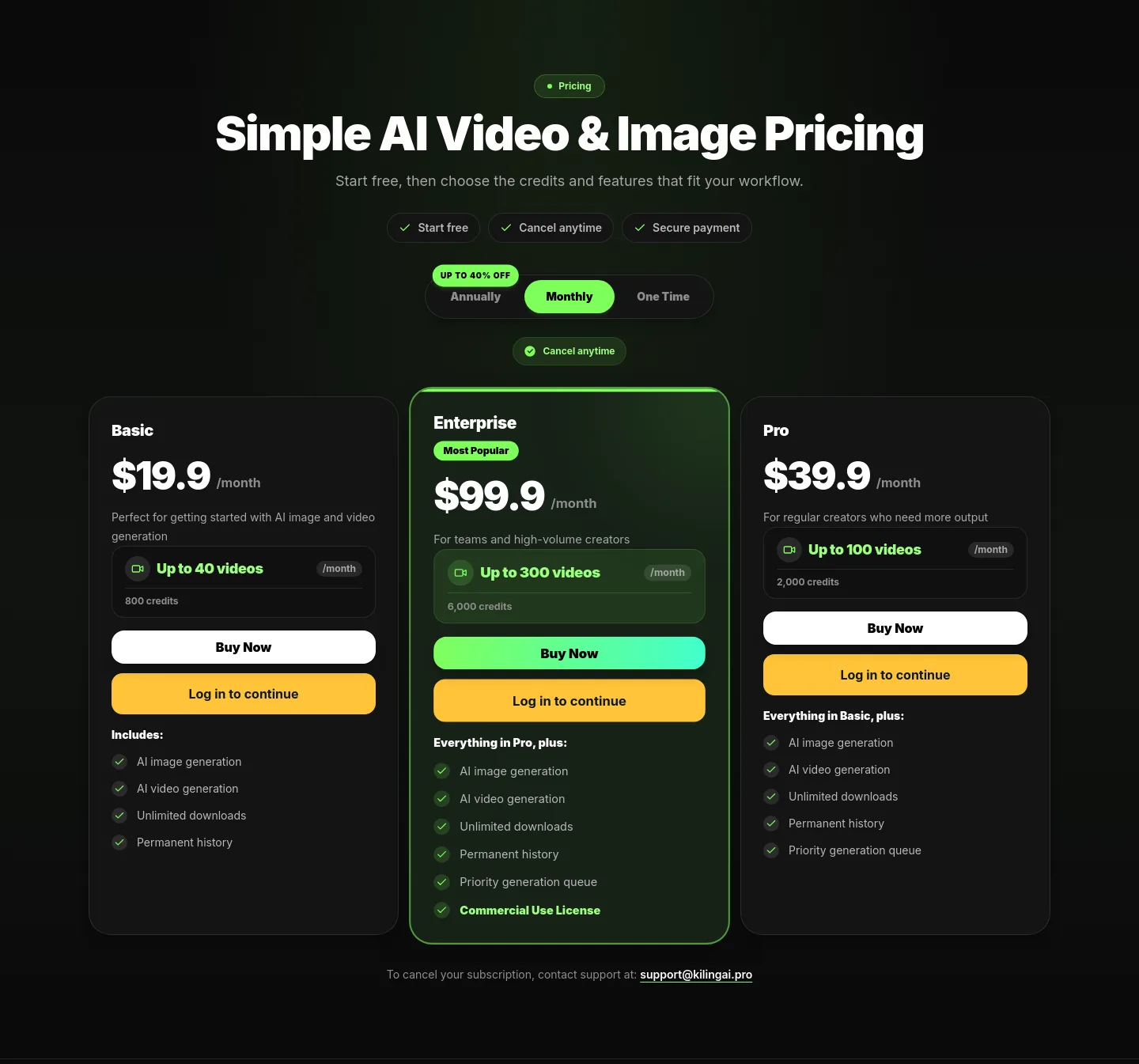 kilingai.pro — Pricing