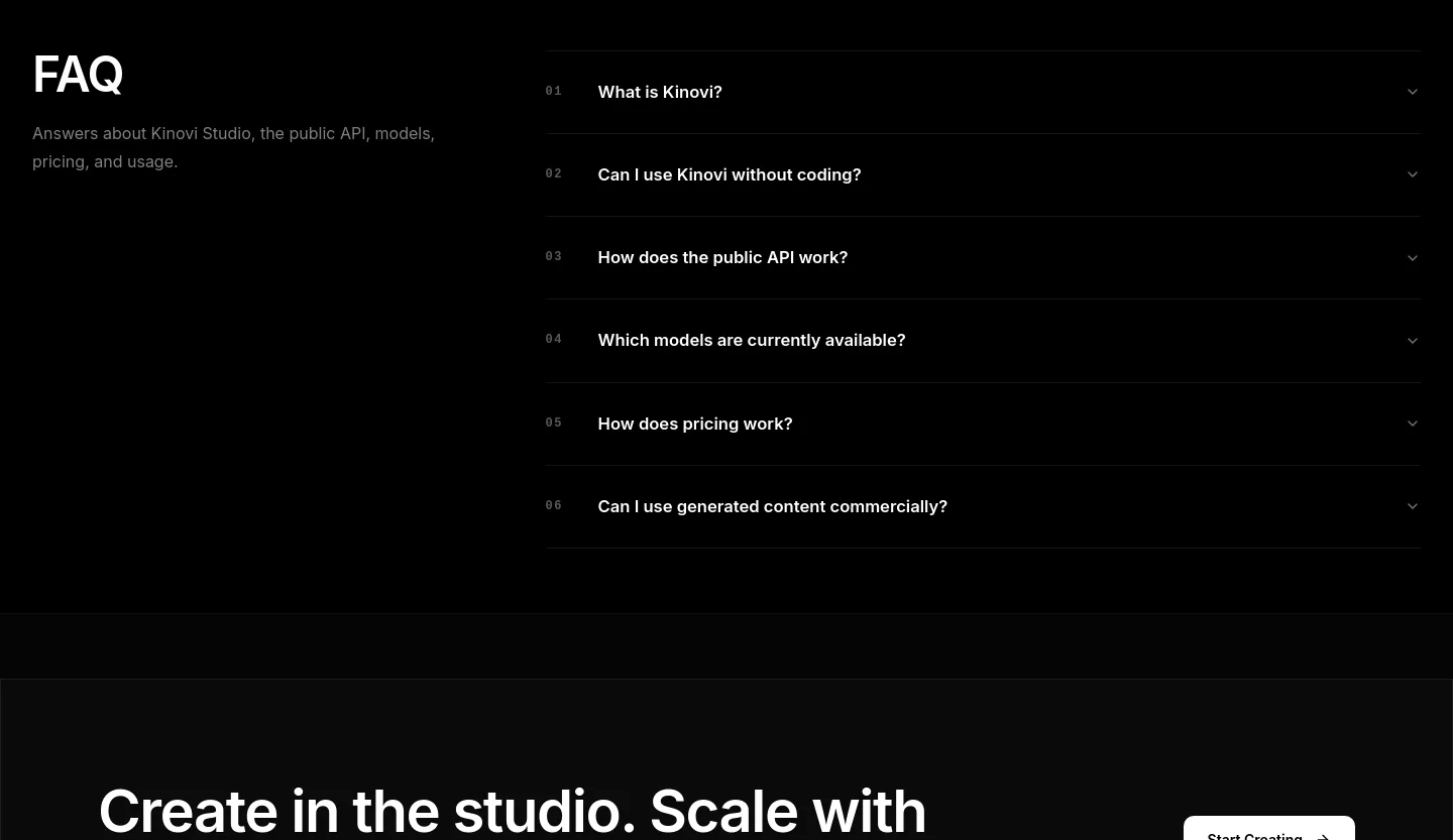 kinovi.ai FAQ section