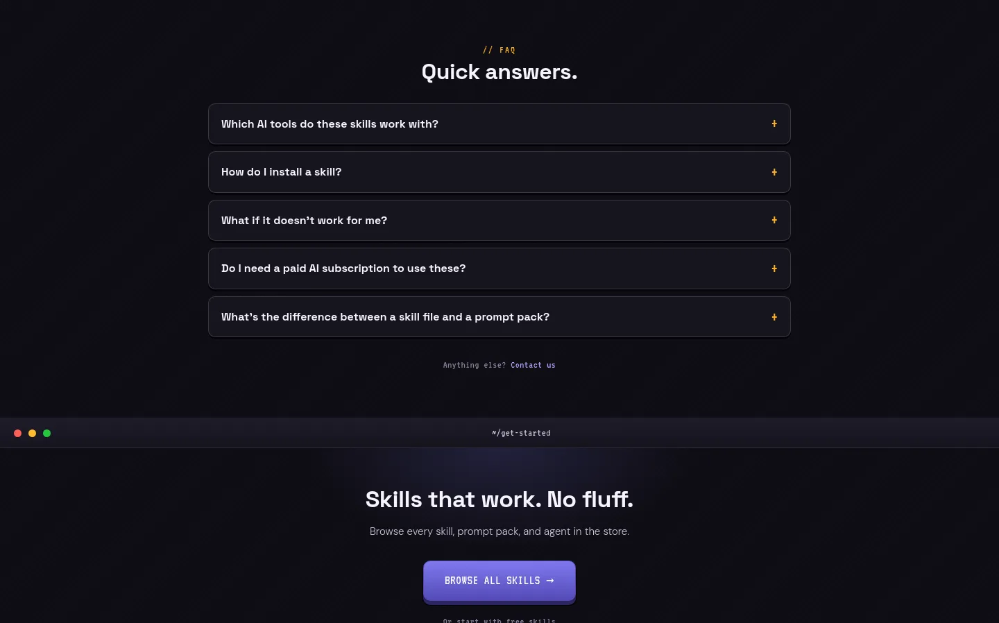 kissmyskills.com — a real FAQ section
