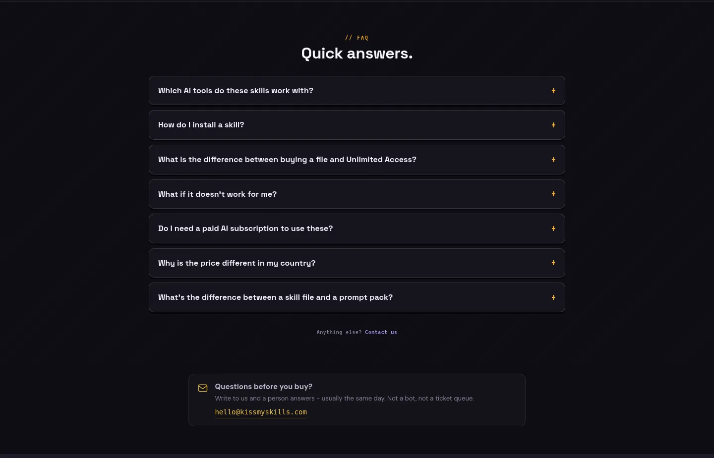 kissmyskills.com — FAQ